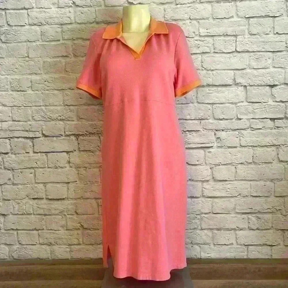 Talbots shirt dress with collar pink orange size L - Picture 1 of 8